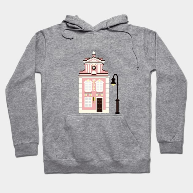 Cute Pink Building Pixel Art Hoodie by toffany's